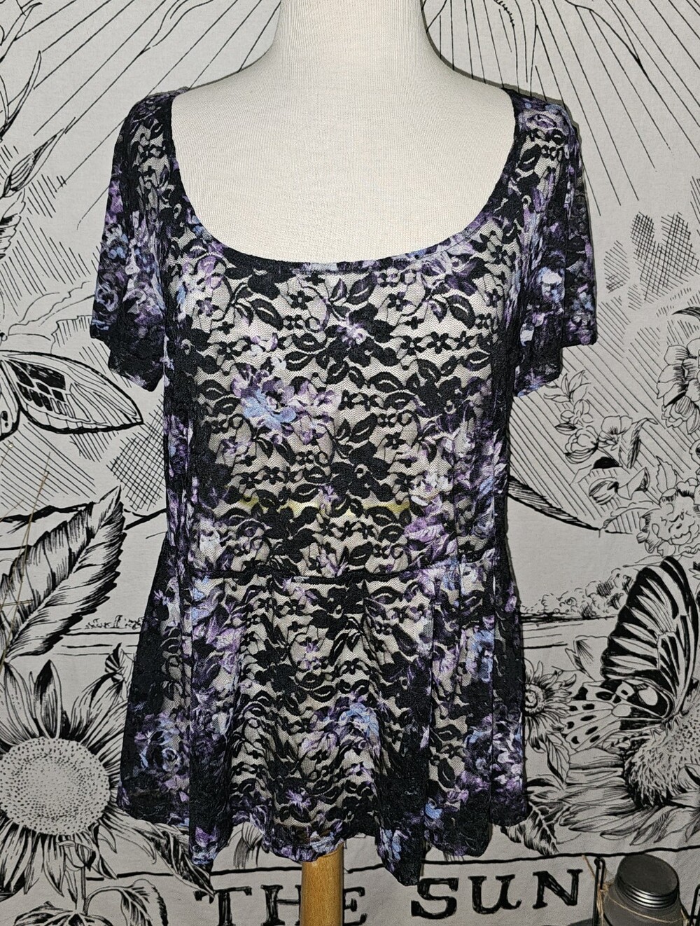 TORRID Black Floral Lace Sheer Mesh Blouse Women Plus Size 0  (12) Scoop Neck
